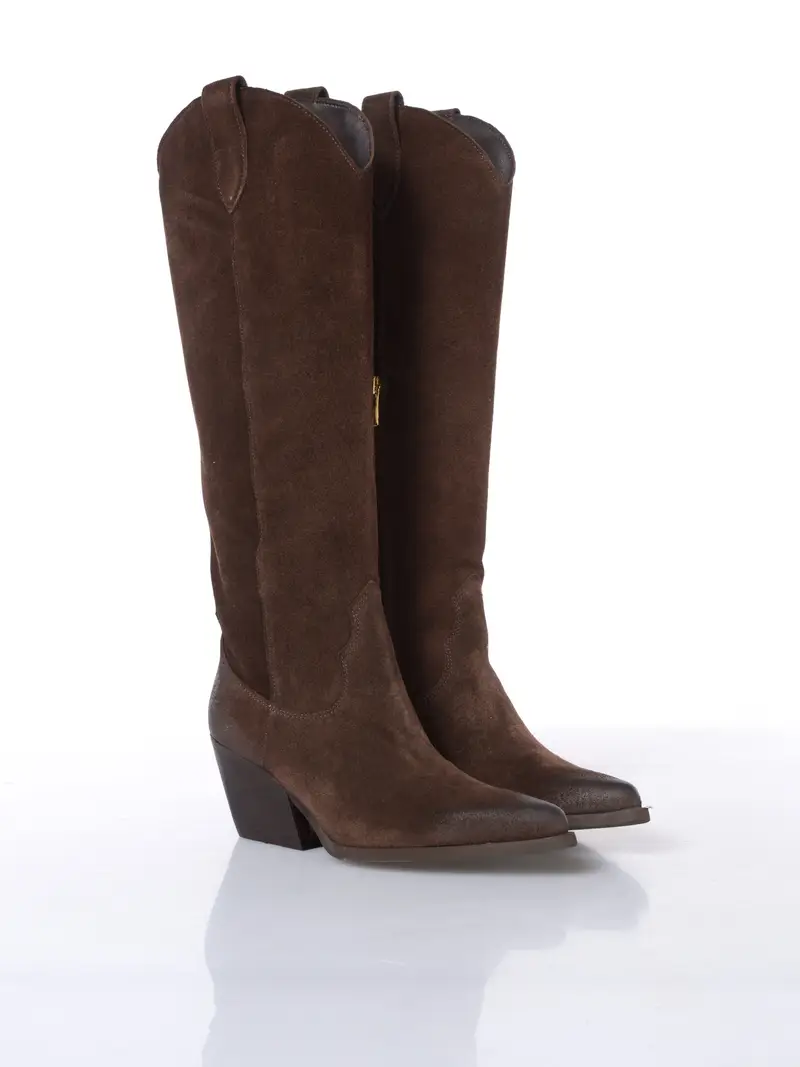 stivale da donna Ovye texano in vera pelle effetto camoscio MARRON miniatura 2