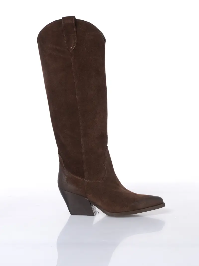 stivale da donna Ovye texano in vera pelle effetto camoscio MARRON