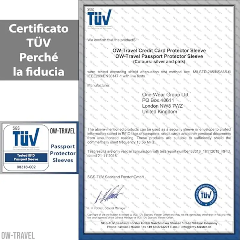 OW-Travel Custodie Blocco RFID. Protezione RFID per porta carte anti-frode.RFID Protection per Carte di Credito.Proteggi carte di credito contactless custodia(Custodie Blocco Passaporto 4) miniatura 3