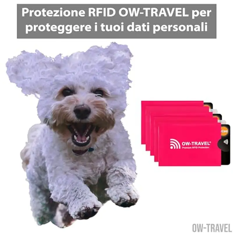 OW-Travel Custodie Blocco RFID. Protezione RFID per porta carte anti-frode. RFID Protection per Carte di Credito.Proteggi carte di credito contactless custodia(Porta bancomat schermato 5) miniatura 2