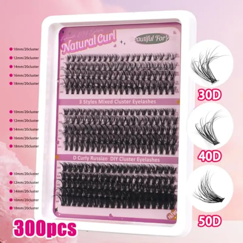 OWill Ciglia finte ciuffetti 300Pcs, Kit ciglia extension D Curl 10-18mm, Ciuffetti ciglia finte 30D+40D+50D, Set ciglia finte extension fai da te, Lash extension kit con colla e dispositivo di rimozione miniatura 3