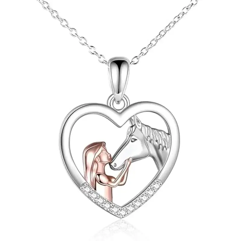 OZMW Collana Pendente Cuore Argento Cavalli Donna