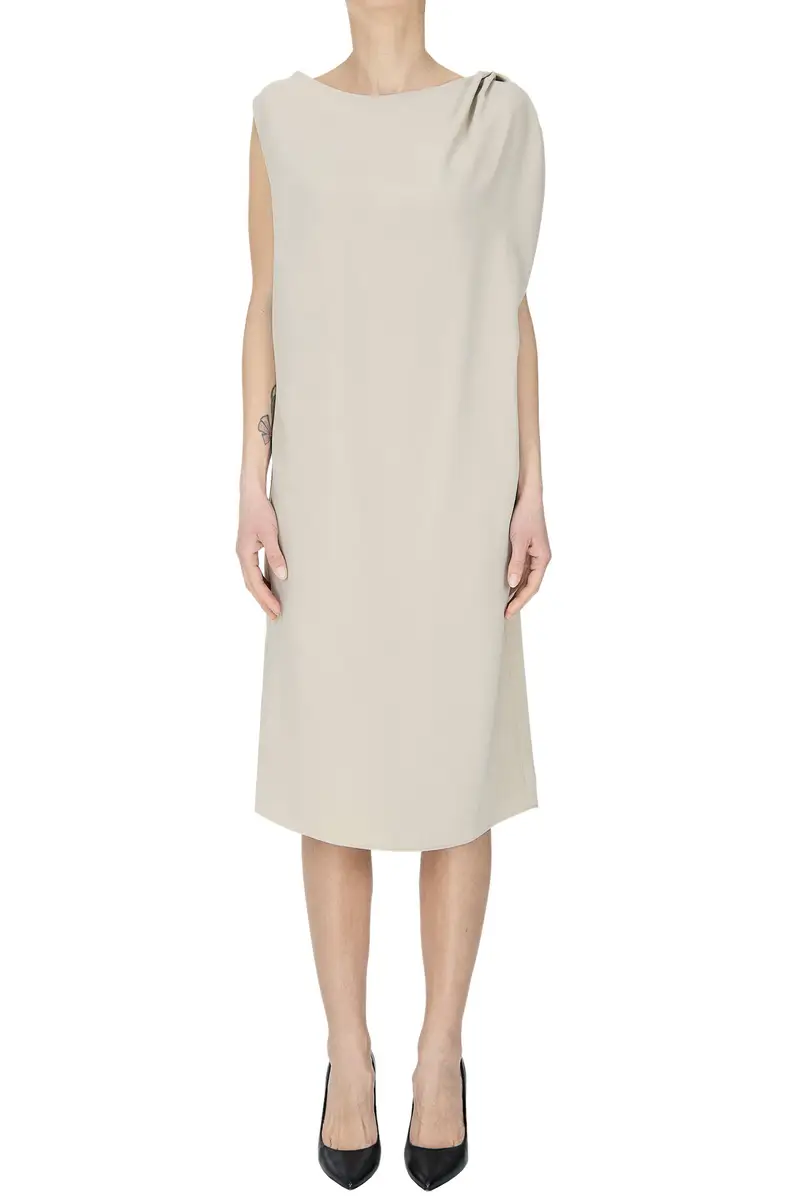 Abito a tubino con drappeggio Beige