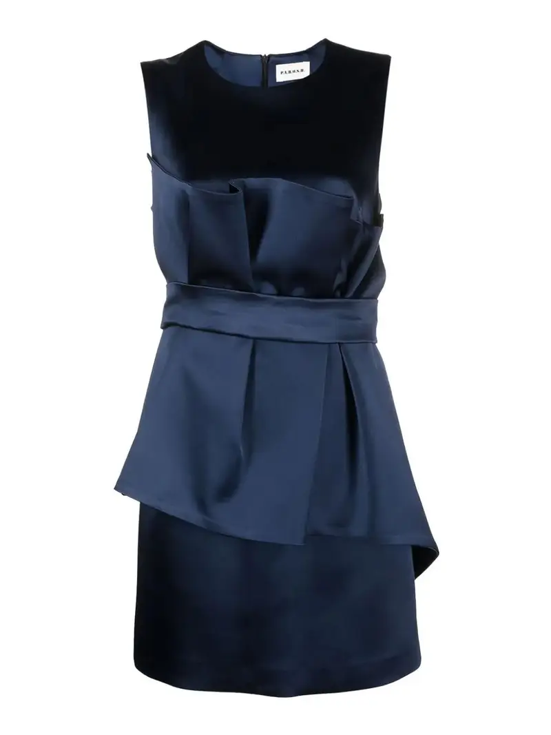 . Abito midi senza maniche con cintura in raso Blu