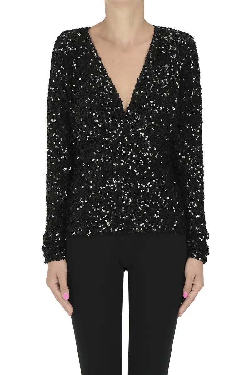 Blusa con paillettes Nero