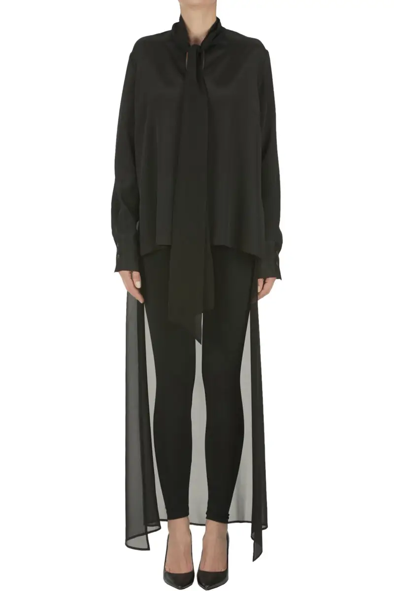 Camicia asimmetrica in seta Nero