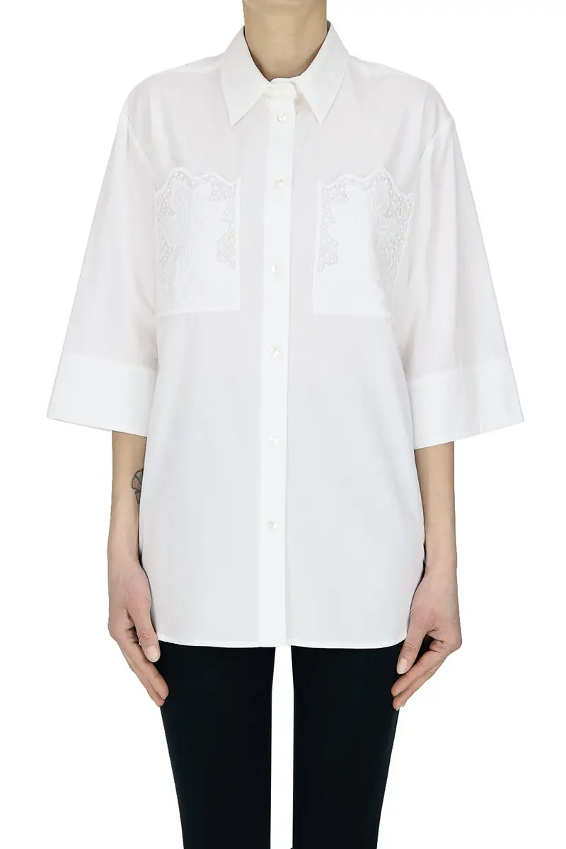 Camicia in cotone con tasche ricamate Bianco