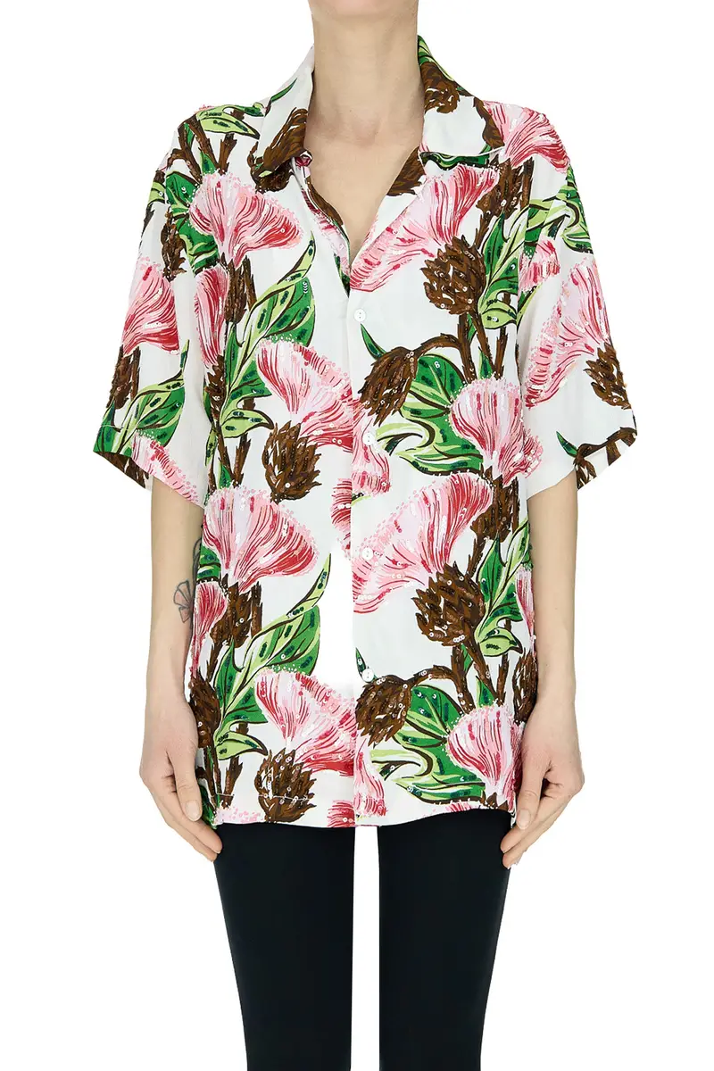 Camicia in crepè con paillettes Multicolore