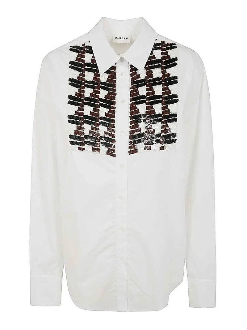 Camicia plastron con paillettes Bianco