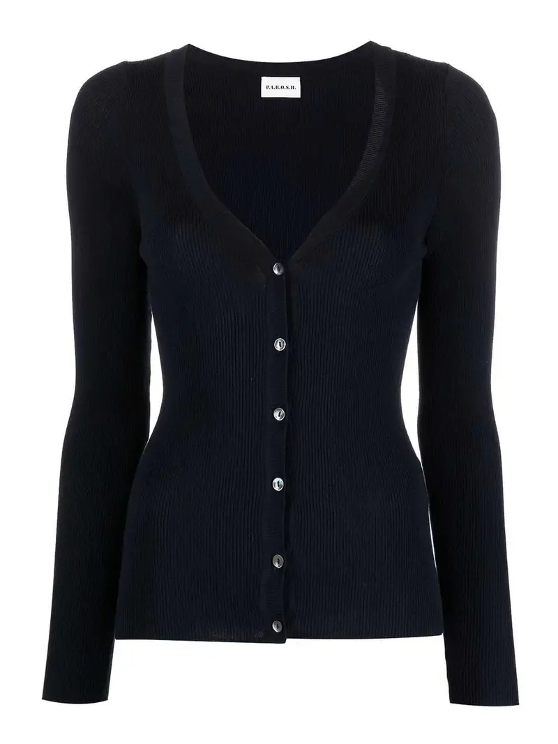 Cardigan con scollo a V in T-shirt a costine Blu