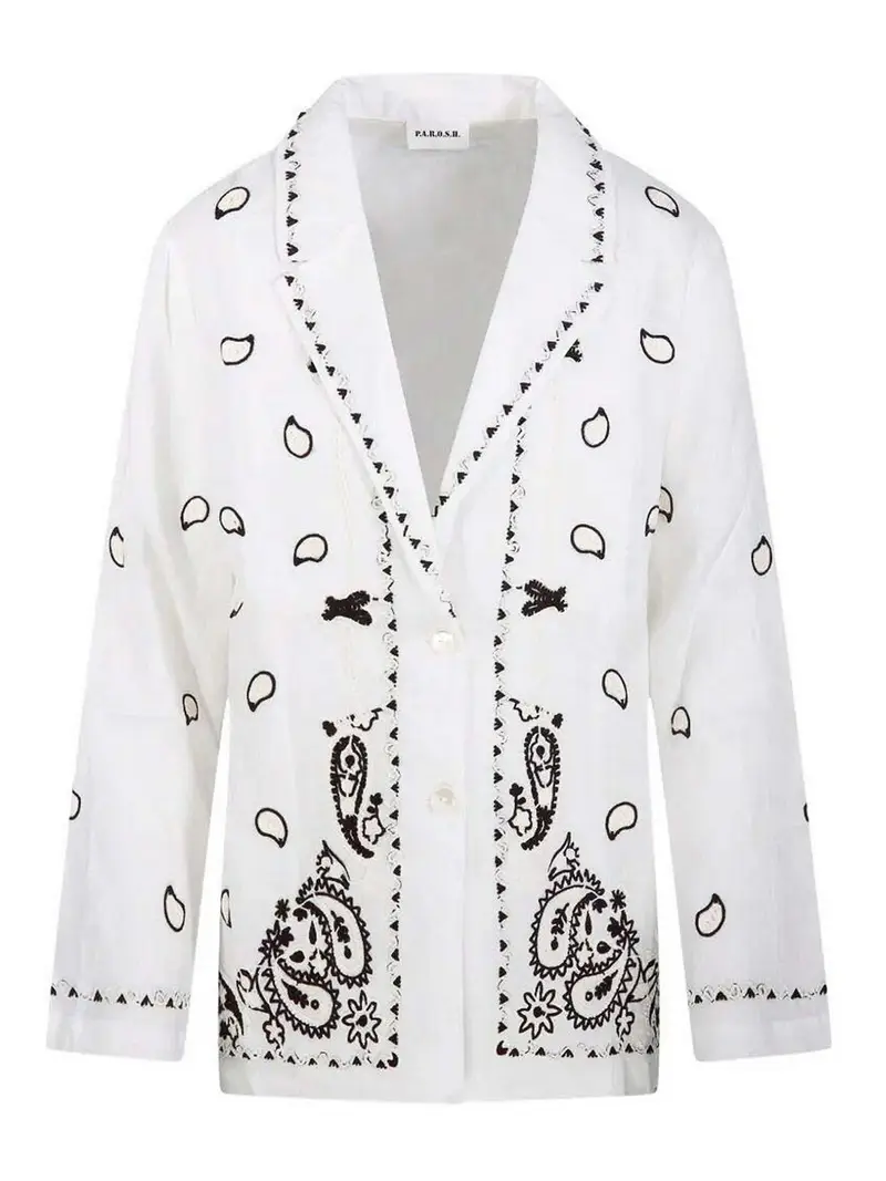 Giacca Con Ricamo Bianco