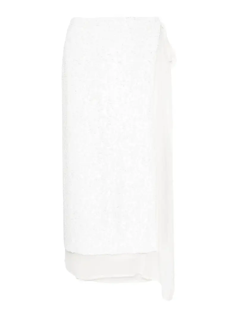 . Gonna midi a portafoglio con paillettes Bianco