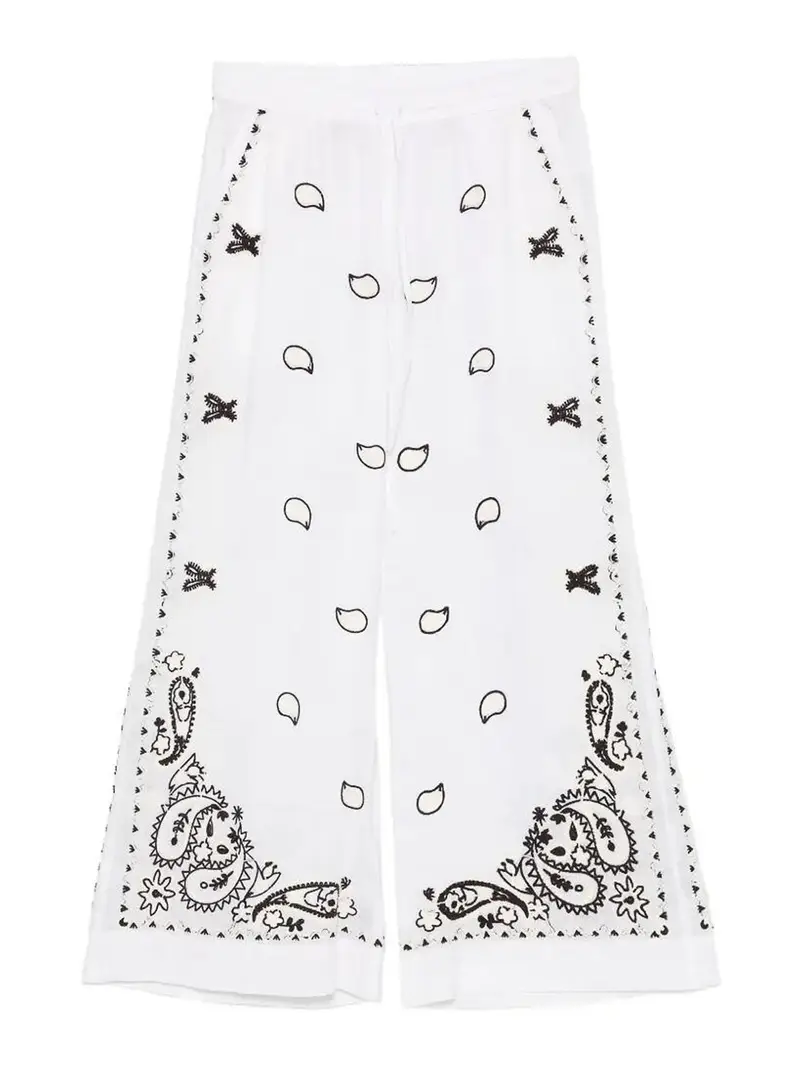 Pantaloni Con Ricamo Bianco
