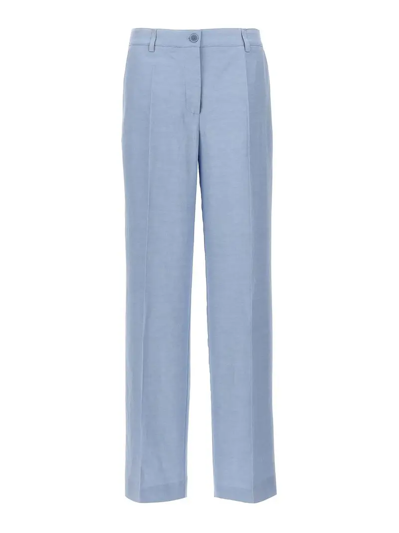 . Pantaloni in Viscosa Gamba Dritta Elegante Azzurro