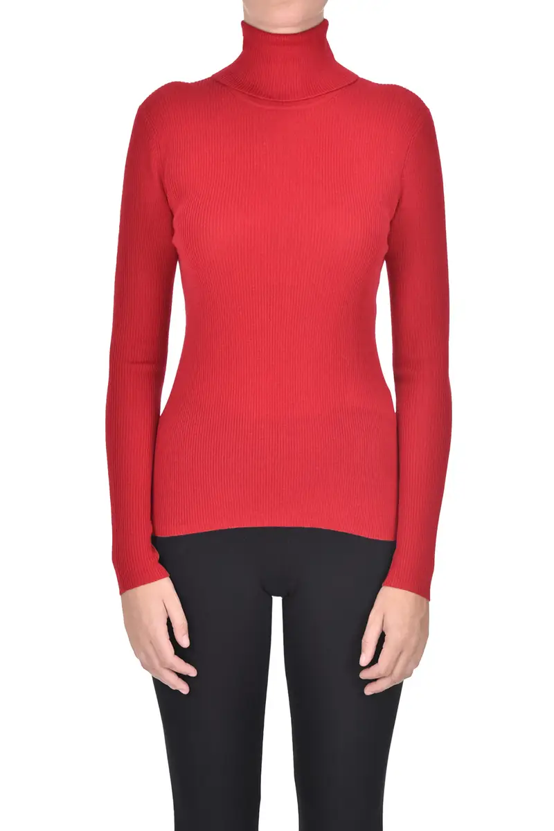 Pullover dolcevita a costine Rosso