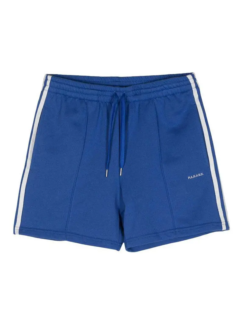 . Shorts a righe con logo ricamato Blu