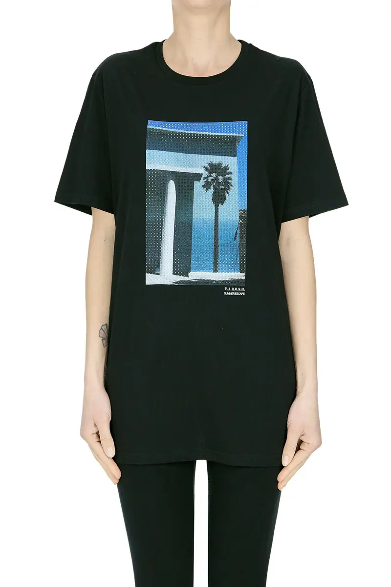 T-shirt stampata con strass Nero