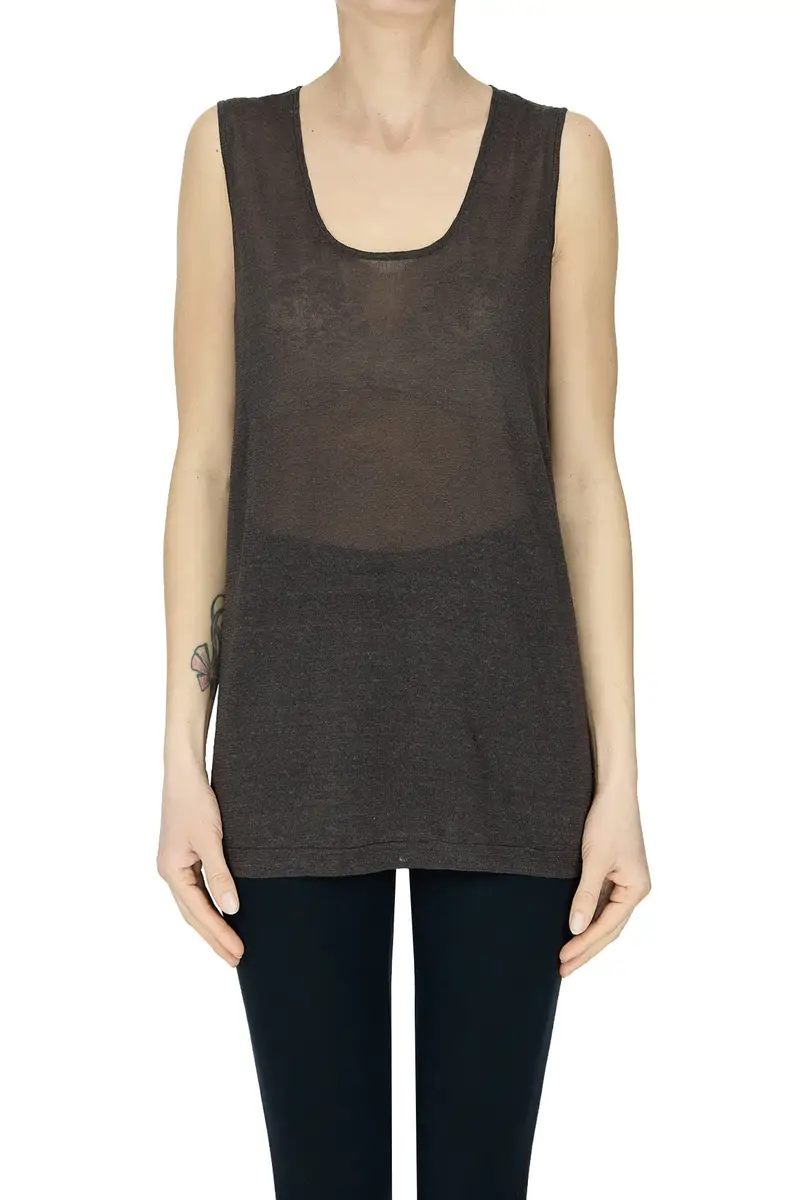 Tank top in lino e viscosa