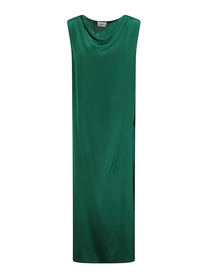 . Vestito Lungo In Crepe De Chine Di Seta Verde