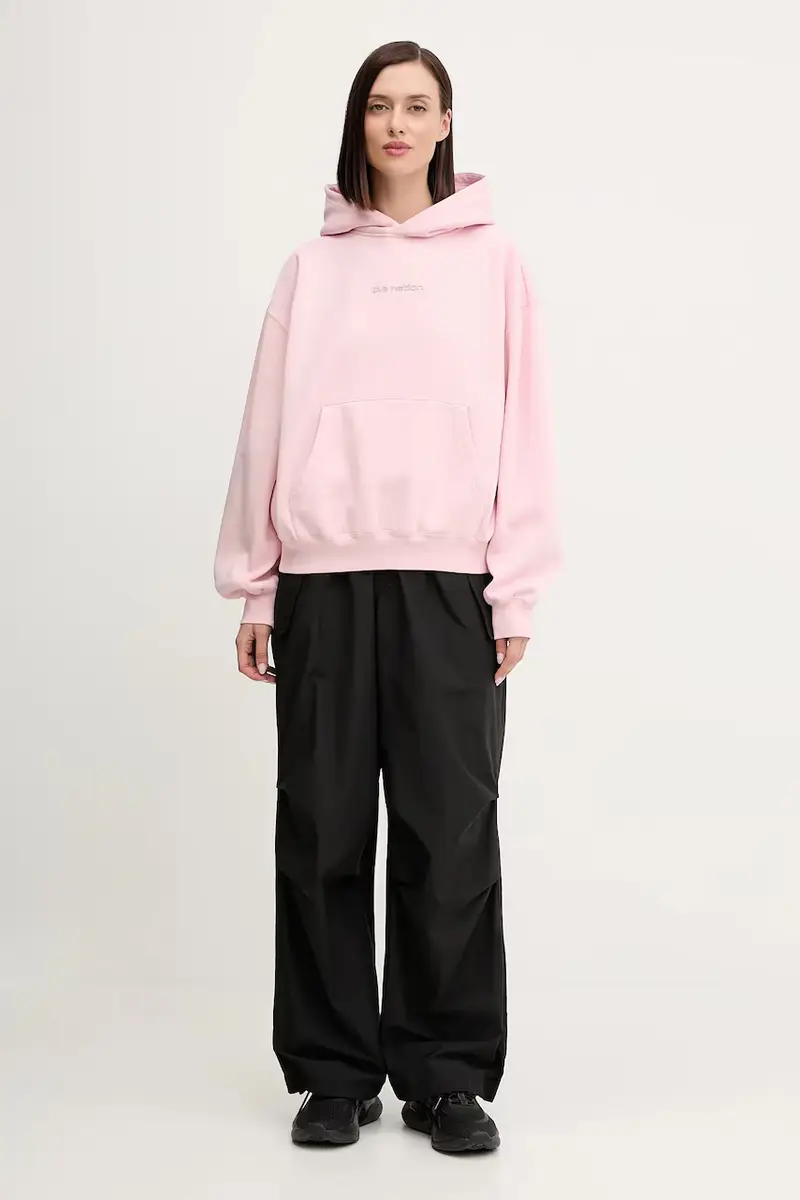 felpa donna colore rosa con cappuccio con applicazione 253H096 miniatura 2