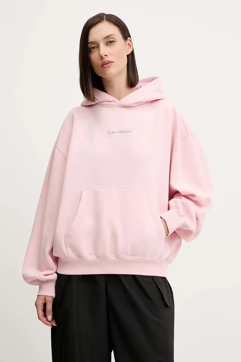 felpa donna colore rosa con cappuccio con applicazione 253H096