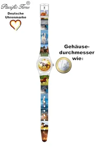 Pacific Time 20335 - Cinturino analogico al quarzo, con motivo cavallo e tramonto, multicolore, Cinghia miniatura 3