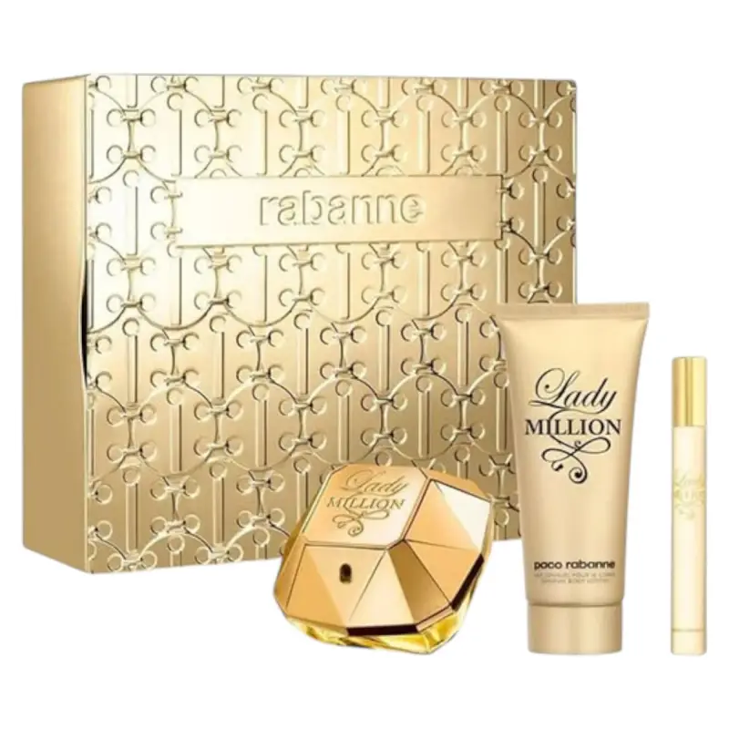Set Paco Rabanne Lady Million Eau De Parfum da donna 80 ml + Lady Million Eau De Parfum da donna 5 ml *Miniature + Lady Million Hydrate