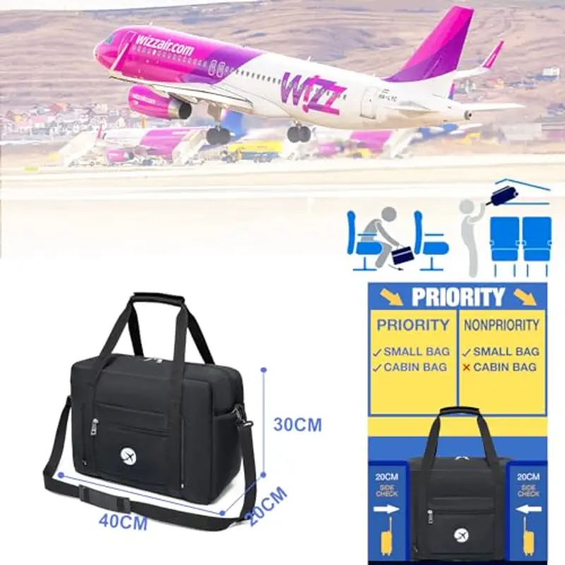 palamea Bagaglio a Mano 40x30x20 Wizzair, 25L Pieghevole Borsa da Viaggio Borsone da Cabinada Viaggio Borsa per Aereo miniatura 2
