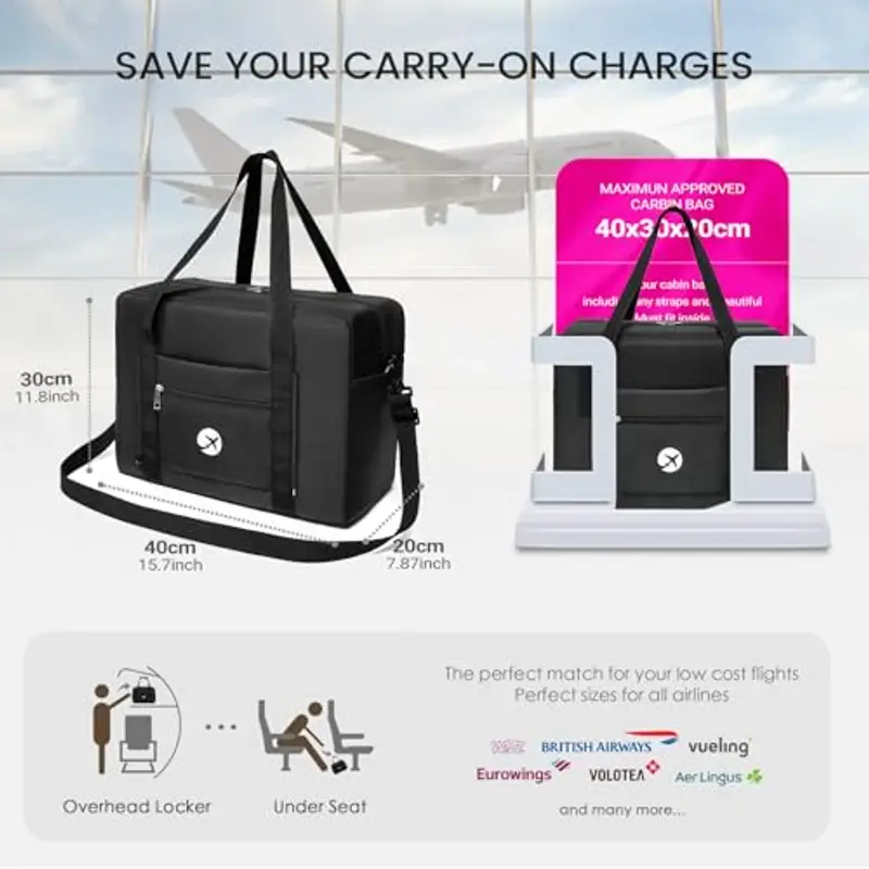 palamea Bagaglio a Mano 40x30x20 Wizzair, 25L Pieghevole Borsa da Viaggio Borsone da Cabinada Viaggio Borsa per Aereo miniatura 2