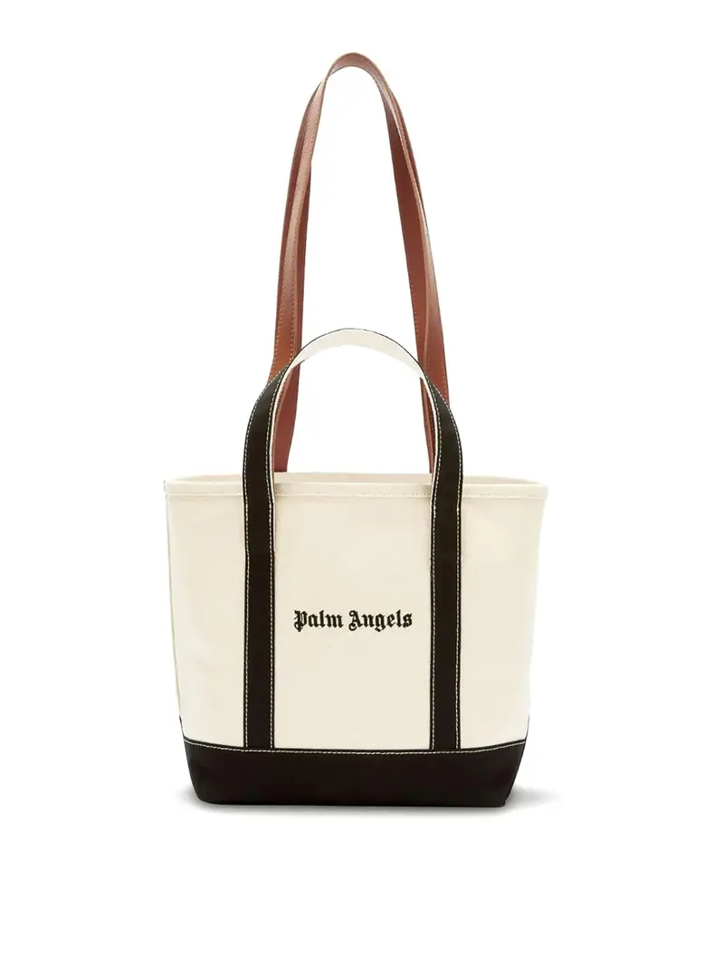 Borsa tote in tela con stampa logo Nero
