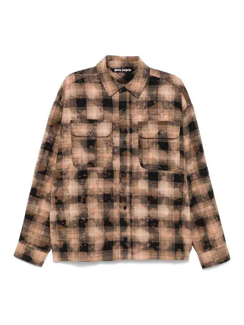 Camicia a quadri con logo Marrone