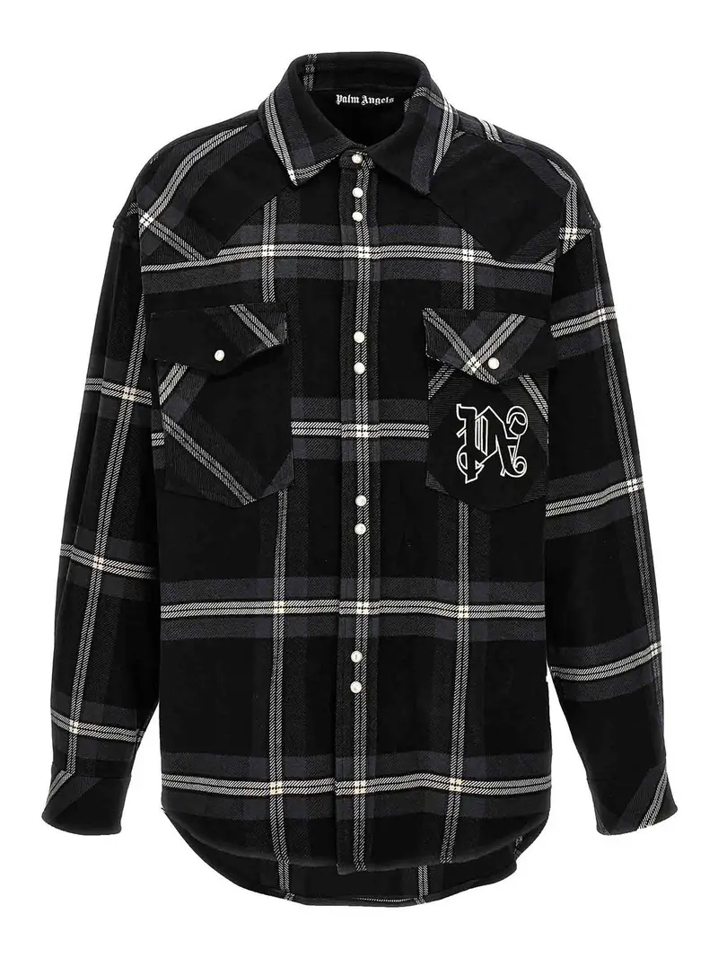 Camicia a quadri con monogramma Grigio