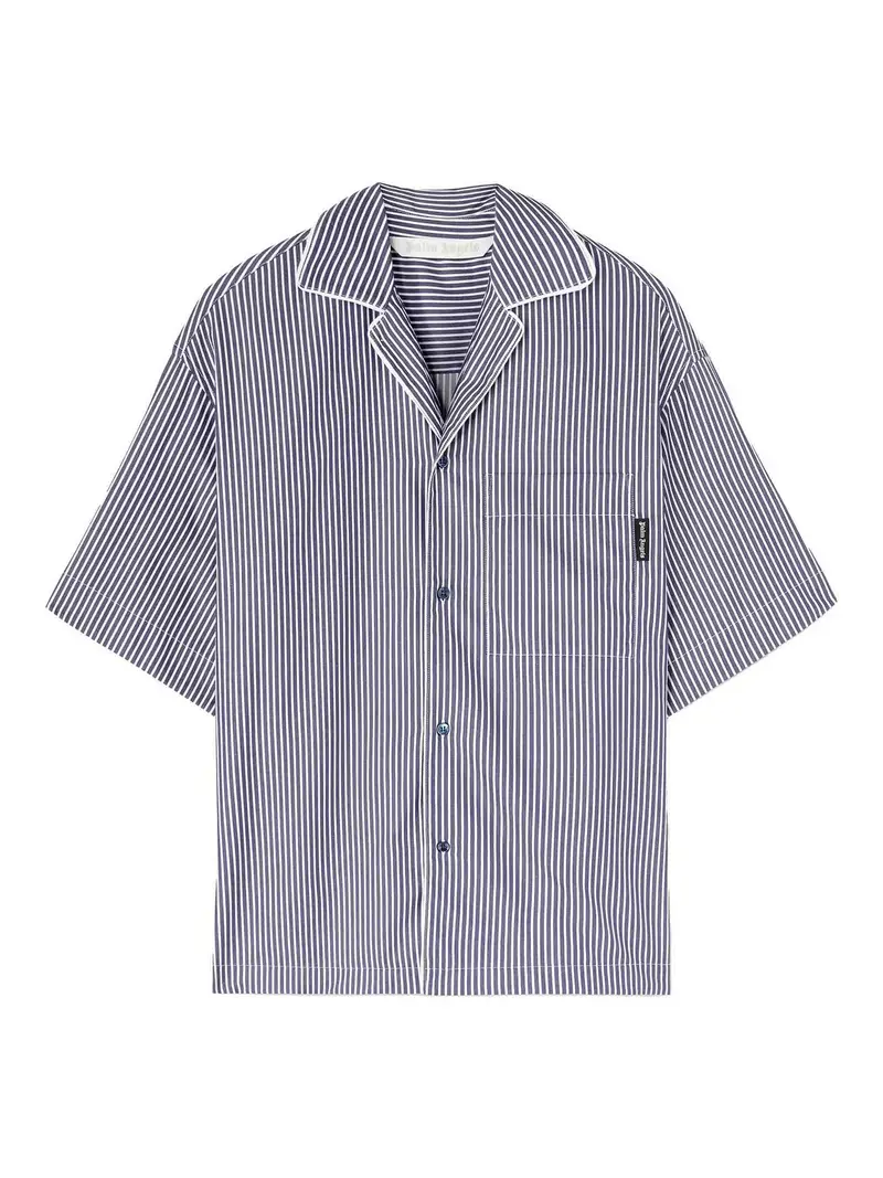 Camicia a righe curva con stampa logo Blu