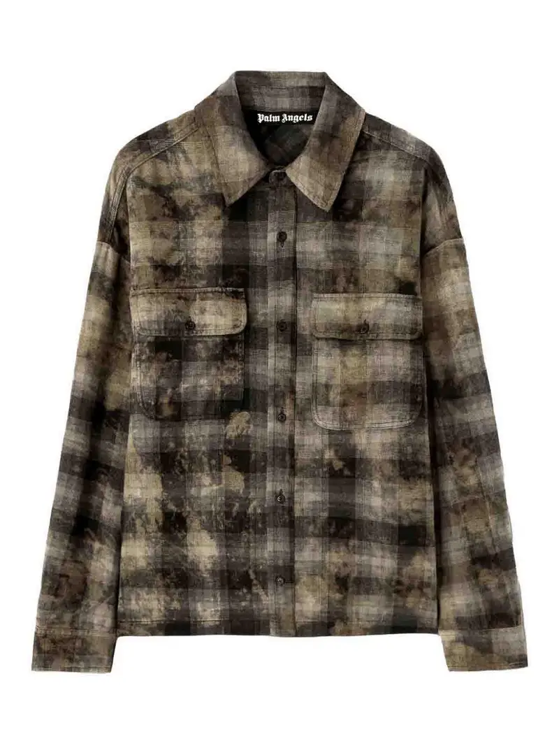 Camicia In Cotone Con Motivo A Quadretti Grigio