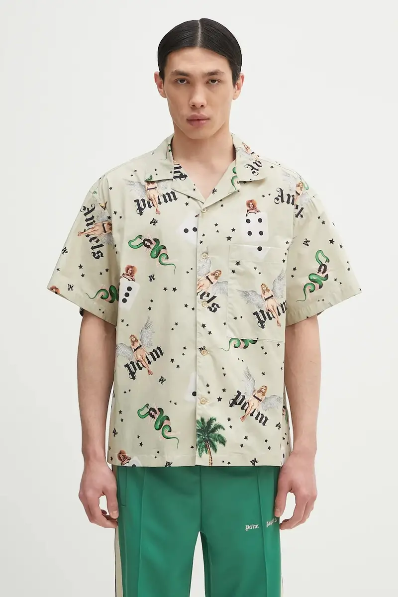 camicia in cotone Pin Up Bowling colore verde PMGG00AS25FAB0050B84