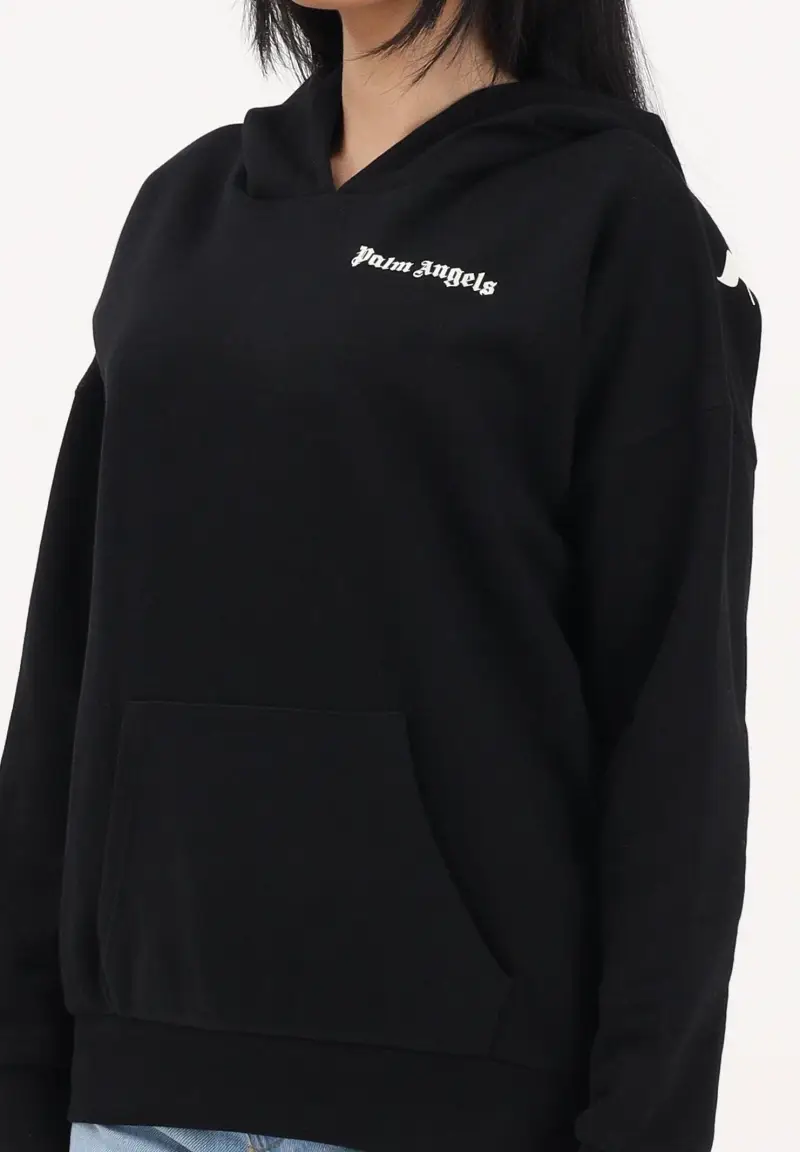 Felpa con cappuccio nera per donna, ragazzi e bambini rifinita da stampa logo miniatura 3