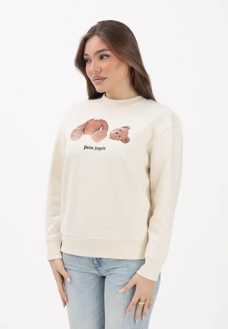 Felpa girocollo panna per donna, ragazzi e bambini con stampa