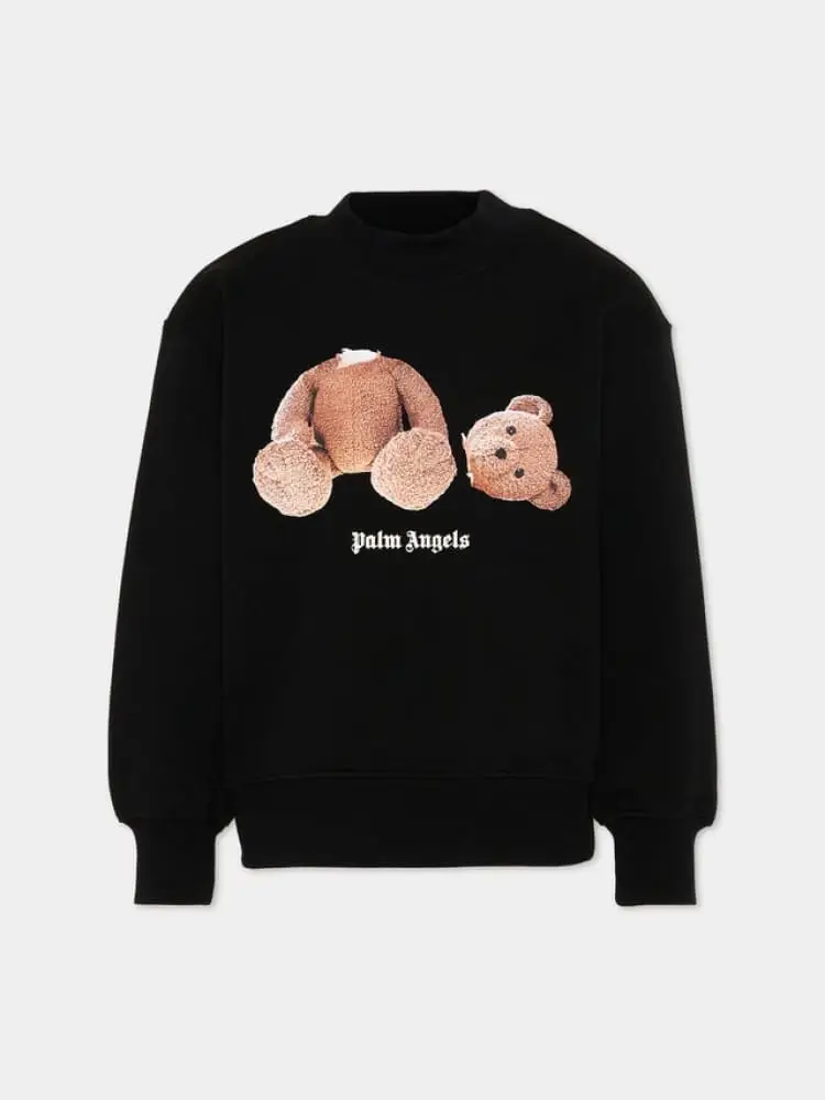 felpa junior in cotone nero con logo bear