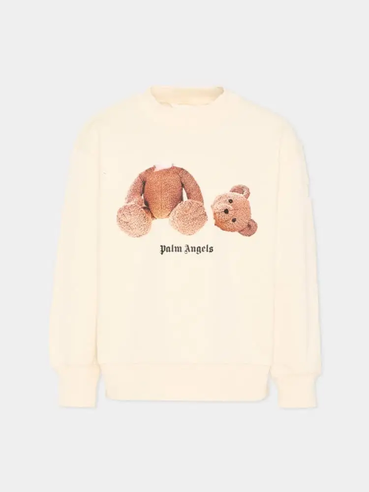 felpa junior in cotone panna con logo bear