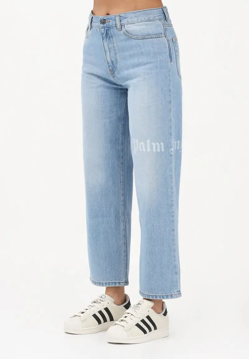 Jeans in denim azzurro chiaro per donna, ragazzi e bambini con logo