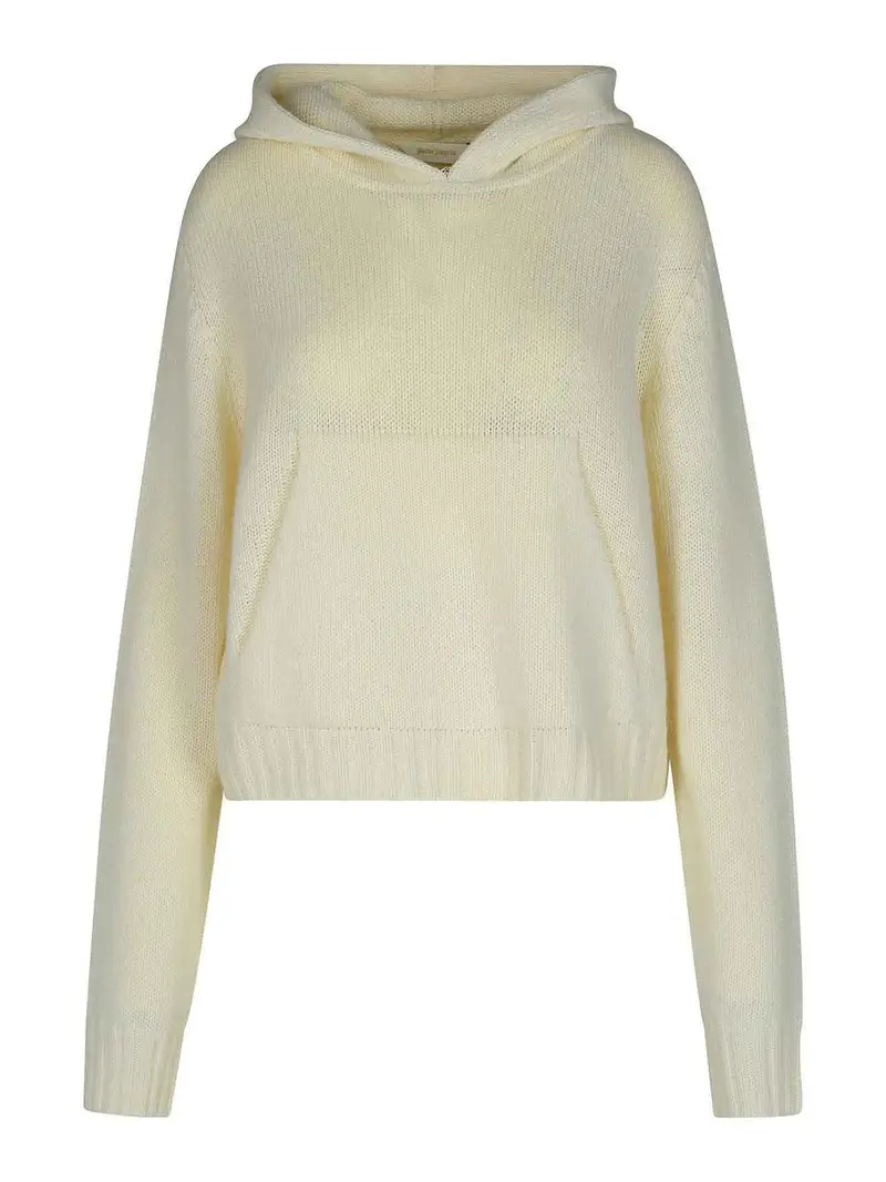 Maglione curvo in misto lana color crema