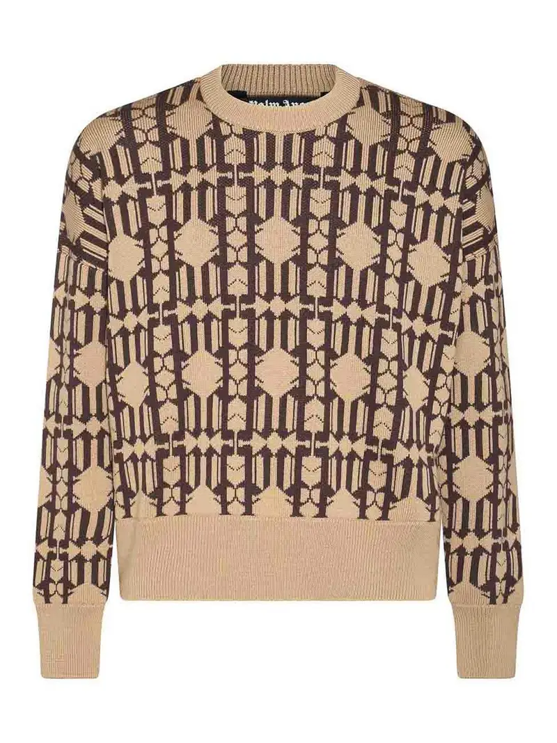 Maglione in misto lana beige e marrone