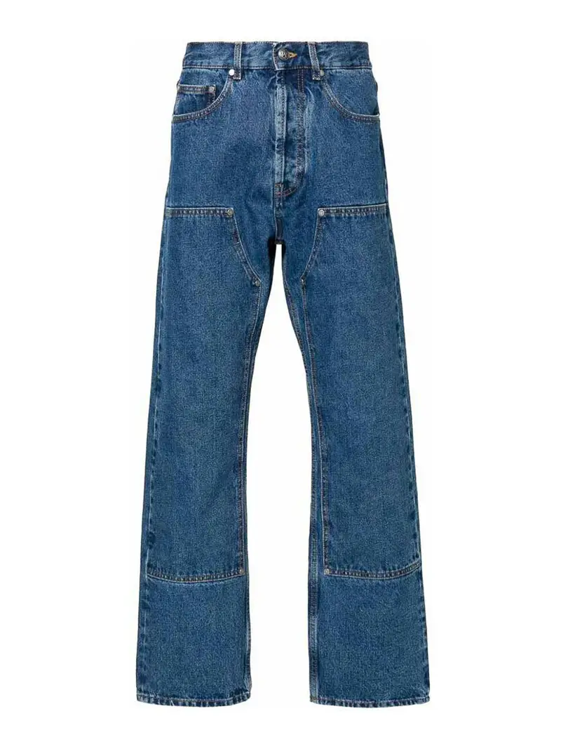 Pantaloni in denim blu con logo