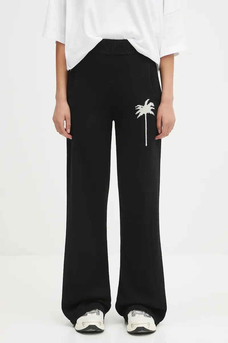 pantaloni in misto lana Palms Knit donna colore nero PWHG035S25KNI0011003