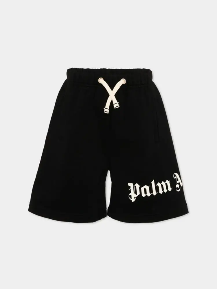 short junior in cotone nero con stampa logo