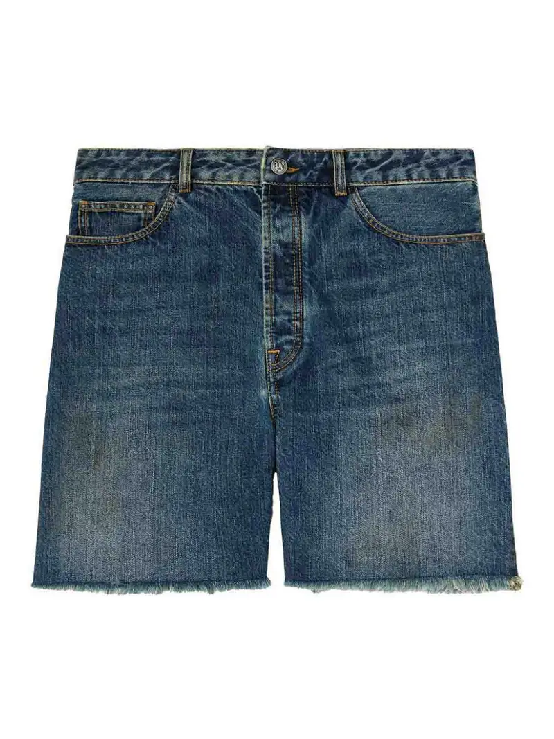 Shorts in denim con stampa logo Blu