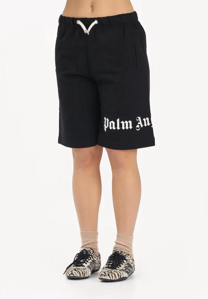 Shorts sportivo nero per donna, ragazzi e bambini con logo