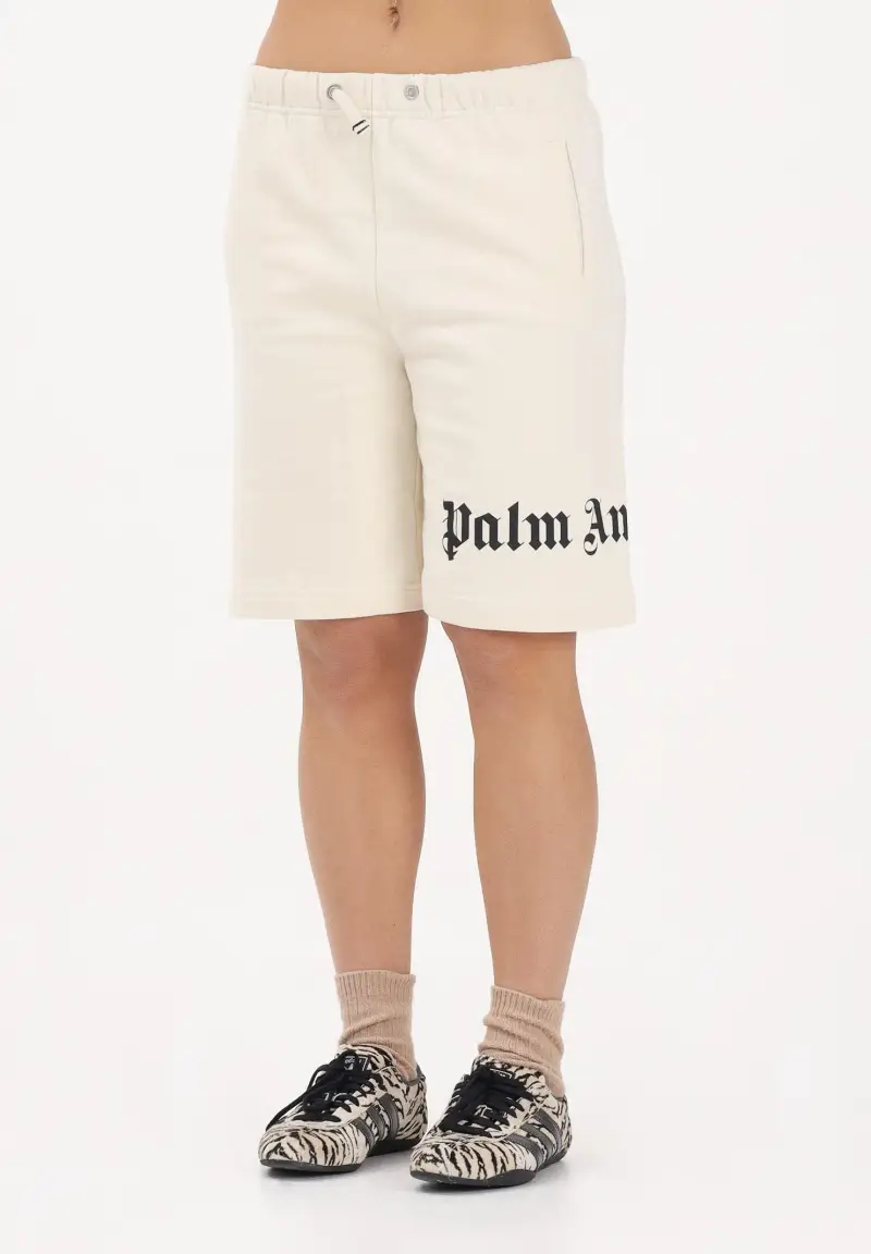 Shorts sportivo panna per donna, ragazzi e bambini con logo