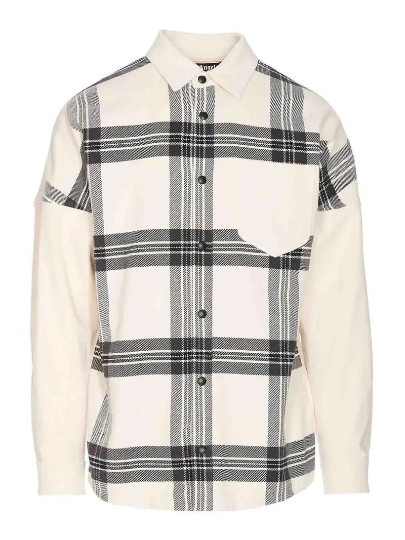 Sovracamicia a quadri con logo sul retro Bianco