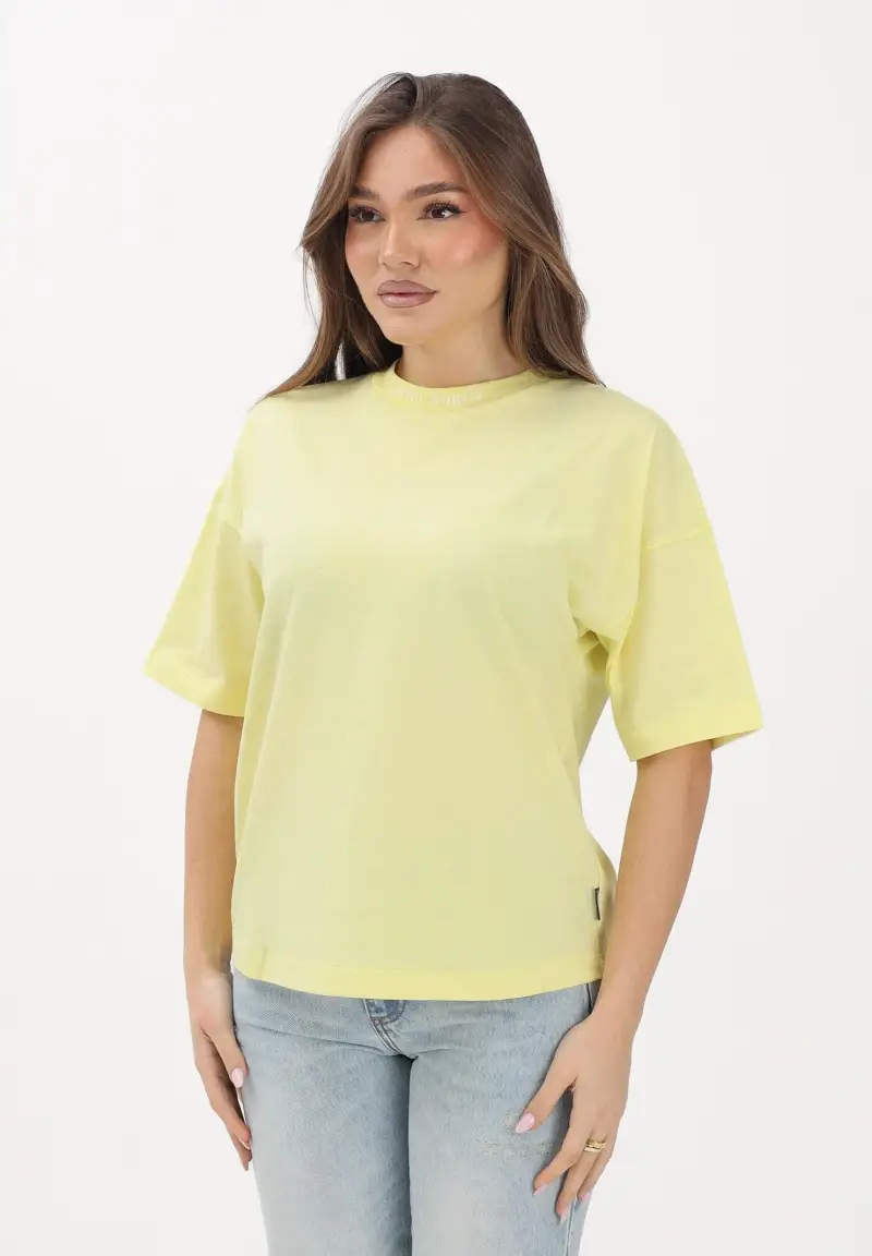 T-shirt a manica corta gialla per donna, ragazzi e bambini con logo